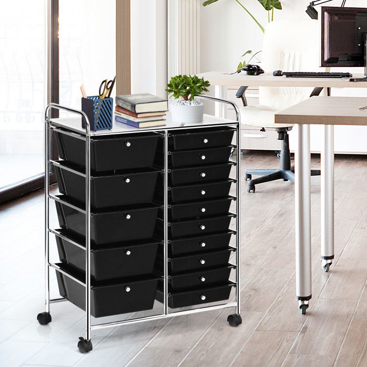 15-Drawer Rolling Storage Cart with Versatile Organization