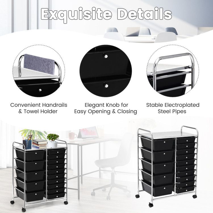 15-Drawer Rolling Storage Cart with Versatile Organization