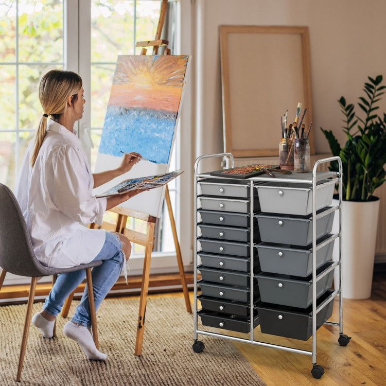 15-Drawer Rolling Storage Cart with Versatile Organization