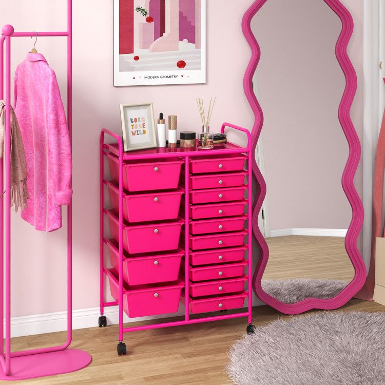 15-Drawer Rolling Storage Cart with Versatile Organization