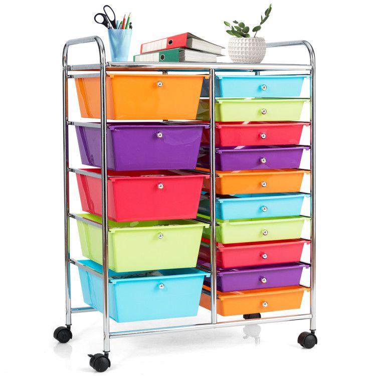 15-Drawer Rolling Storage Cart with Versatile Organization