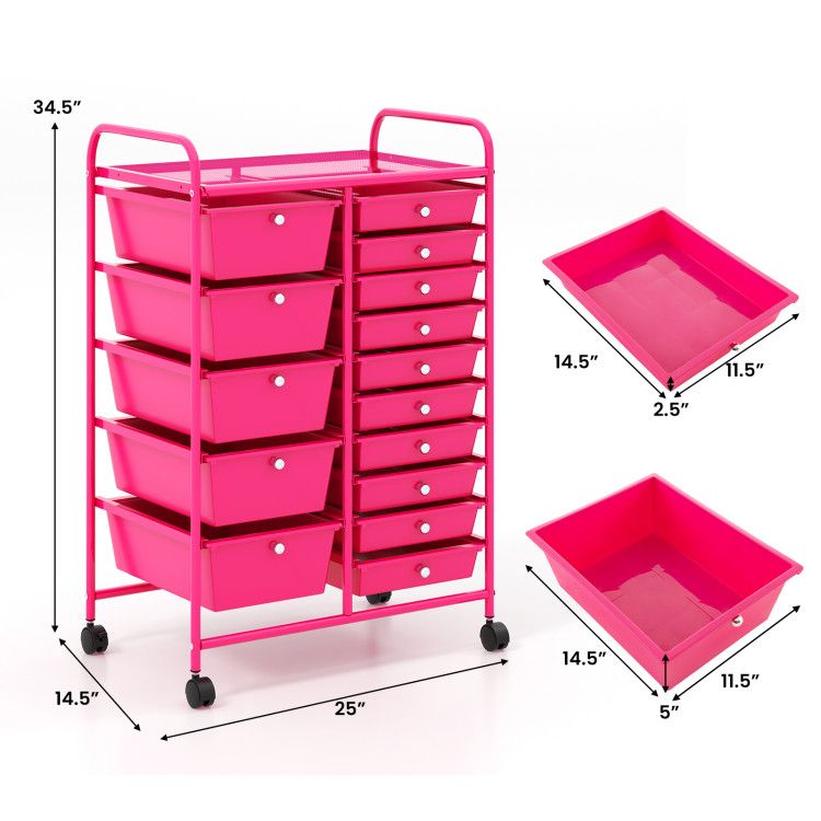 15-Drawer Rolling Storage Cart with Versatile Organization
