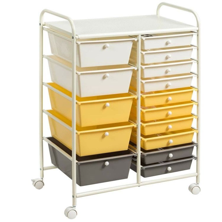 15-Drawer Rolling Storage Cart with Versatile Organization