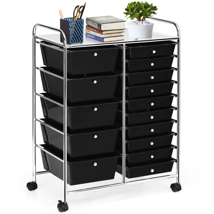 15-Drawer Rolling Storage Cart with Versatile Organization