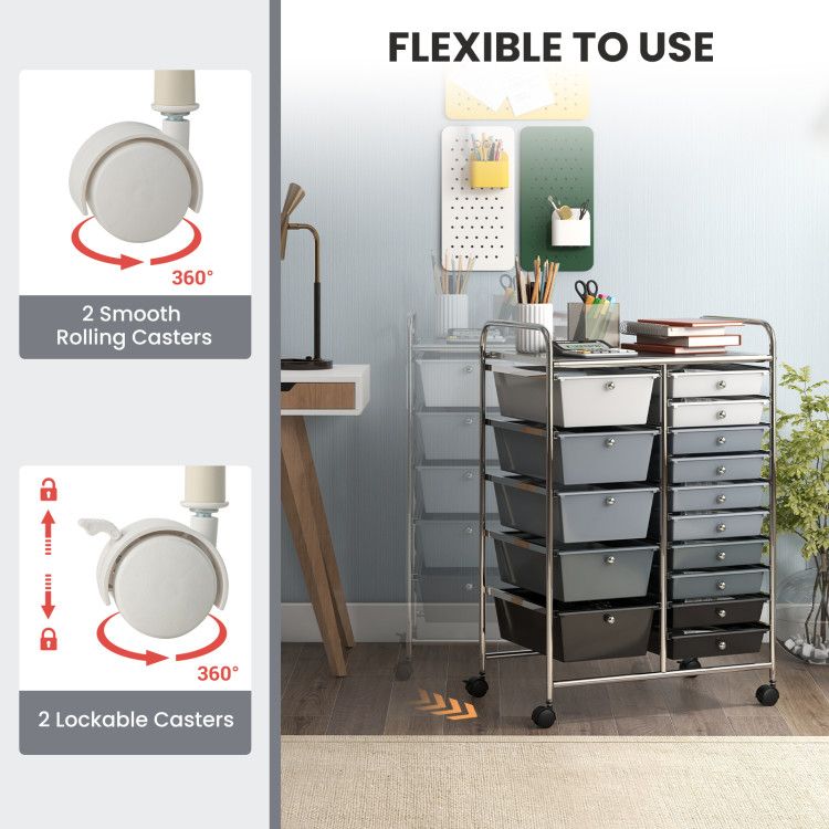 15-Drawer Rolling Storage Cart with Versatile Organization