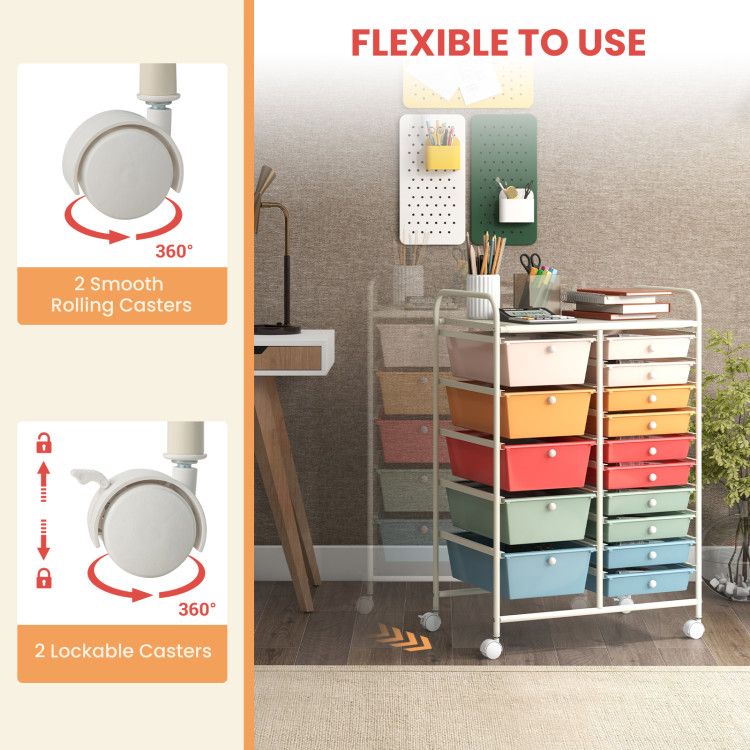 15-Drawer Rolling Storage Cart with Versatile Organization