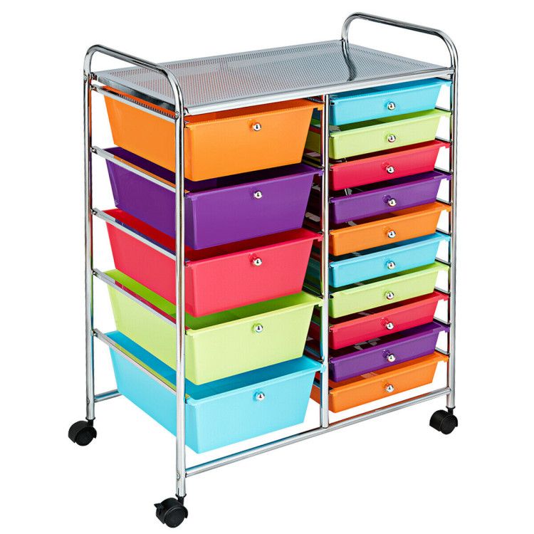 15-Drawer Rolling Storage Cart with Versatile Organization