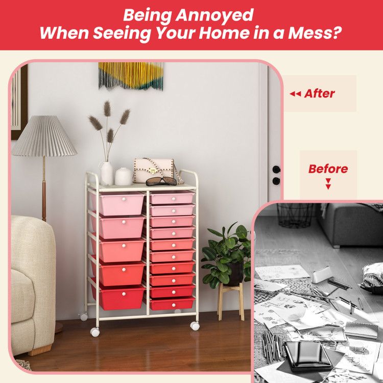 15-Drawer Rolling Storage Cart with Versatile Organization