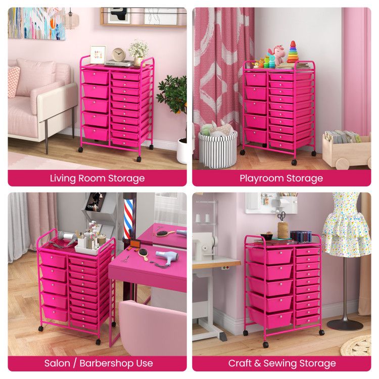 15-Drawer Rolling Storage Cart with Versatile Organization