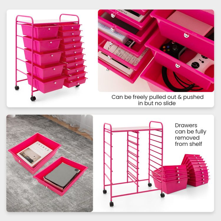 15-Drawer Rolling Storage Cart with Versatile Organization