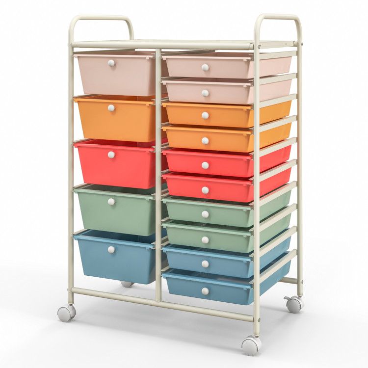15-Drawer Rolling Storage Cart with Versatile Organization