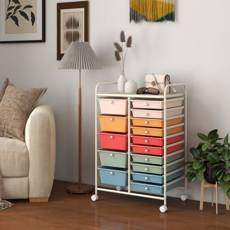 15-Drawer Rolling Storage Cart with Versatile Organization