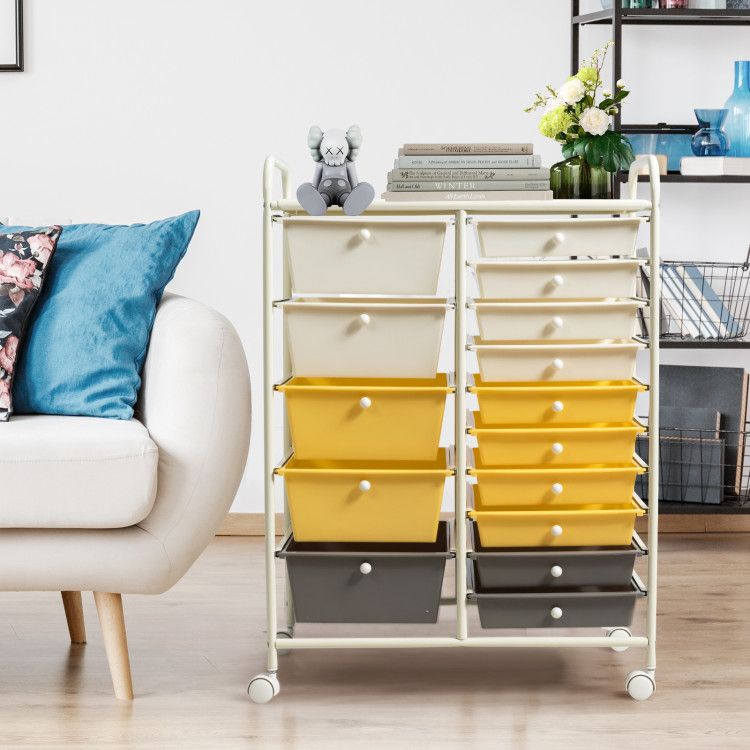 15-Drawer Rolling Storage Cart with Versatile Organization