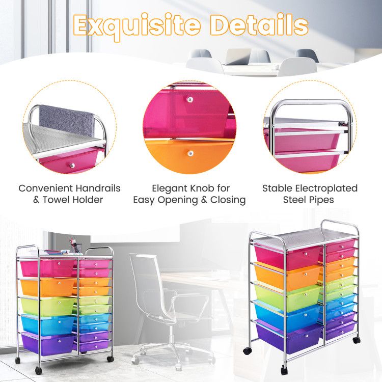 15-Drawer Rolling Storage Cart with Versatile Organization