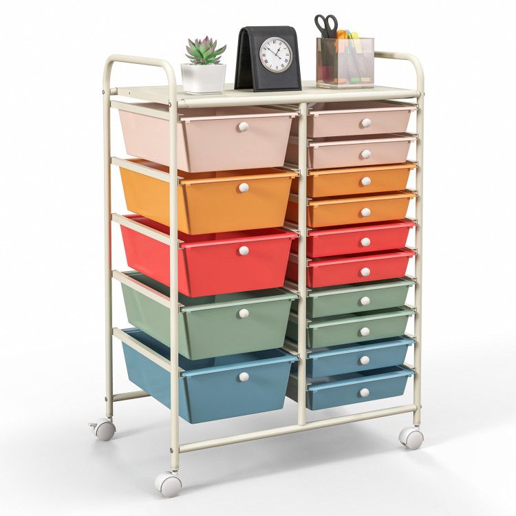 15-Drawer Rolling Storage Cart with Versatile Organization