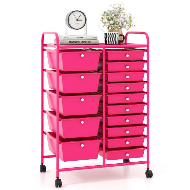15-Drawer Rolling Storage Cart with Versatile Organization