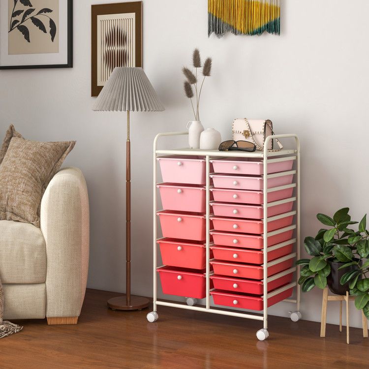 15-Drawer Rolling Storage Cart with Versatile Organization