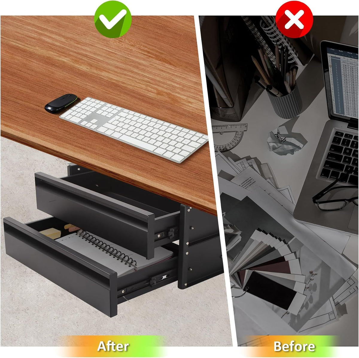 Two-Tier Adjustable Under-Desk Drawer