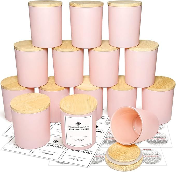 Pink Candle Jars with Lids and Customizable Labels