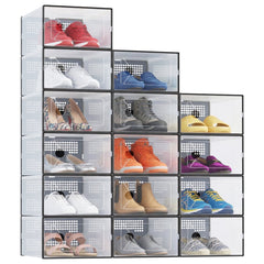 15-Pack Stackable Clear Shoe Box Organizer, Plastic Storage Bins for Closet Hallway &