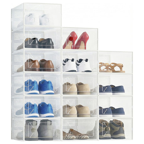 15-Pack Stackable Clear Shoe Box Organizer, Plastic Storage Bins for Closet Hallway &