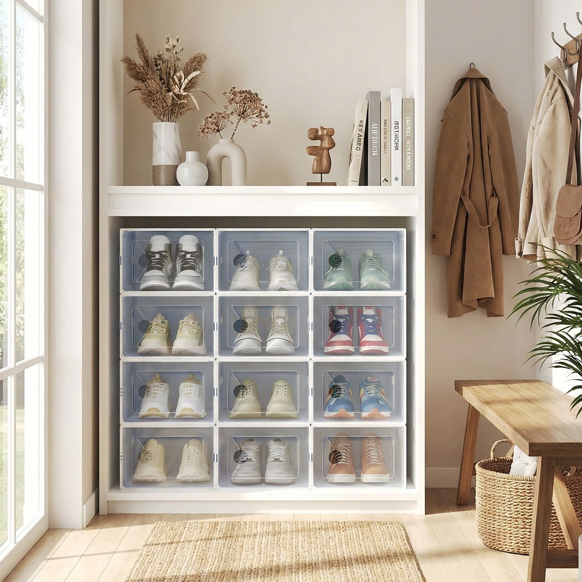 Clear Stackable Ventilated Shoe Box Organizer Set