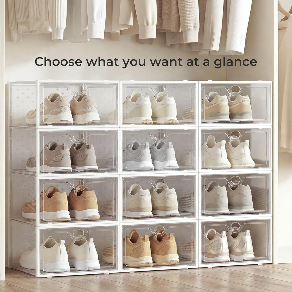 X-Large Stackable Shoe Storage Boxes for Closets and Sneaker Shelves