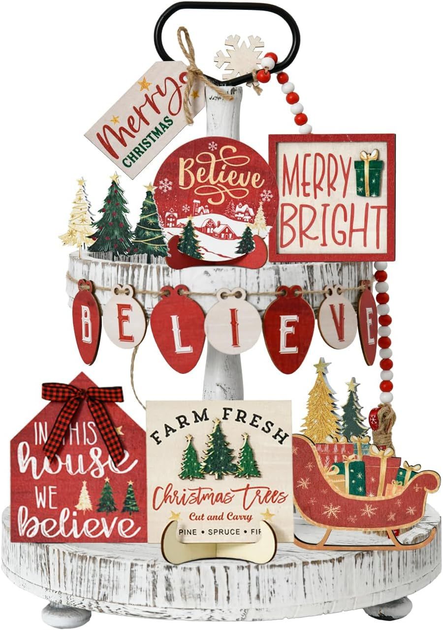 15-Piece Christmas Tiered Tray Decor Set