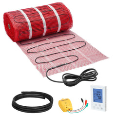 150 sqft Self-Adhesive Mesh Floor Heating Mat System, 120V Electric Radiant Heated Floor System, wit