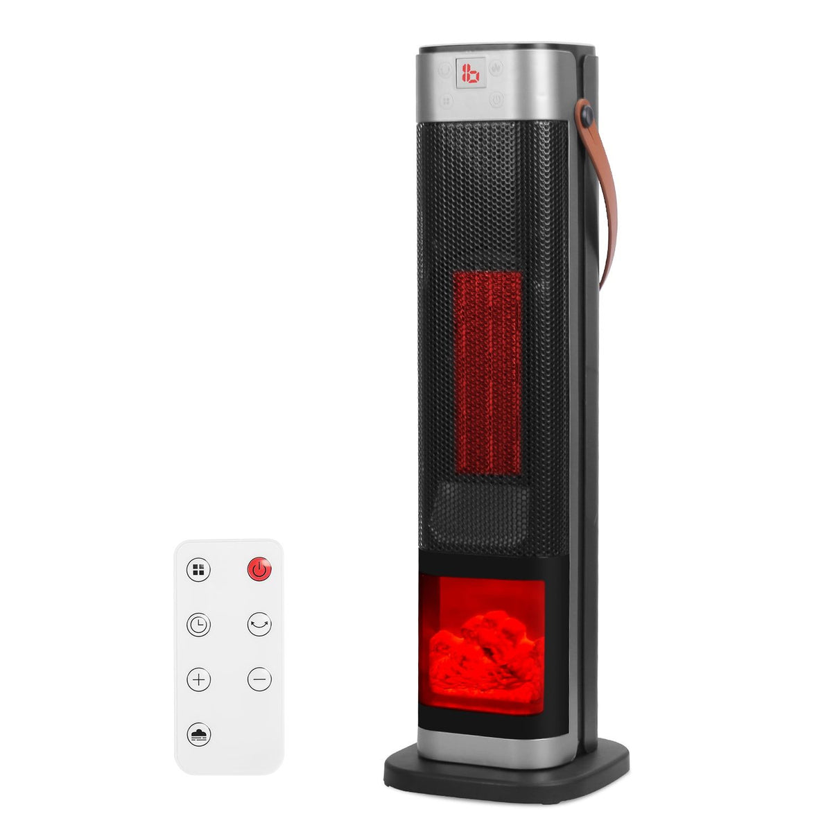 1500W Oscillating Ceramic Tower Space Heater with 3D Flame and Remote Control