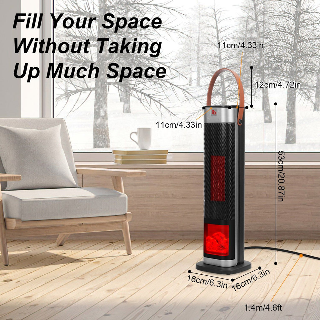 1500W Oscillating Ceramic Tower Space Heater with 3D Flame and Remote Control