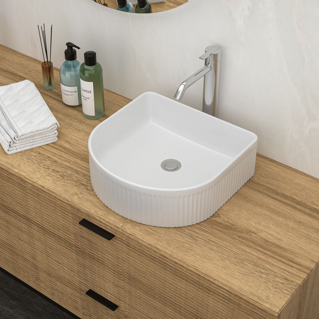 Curved White Above-Counter Vessel Sink