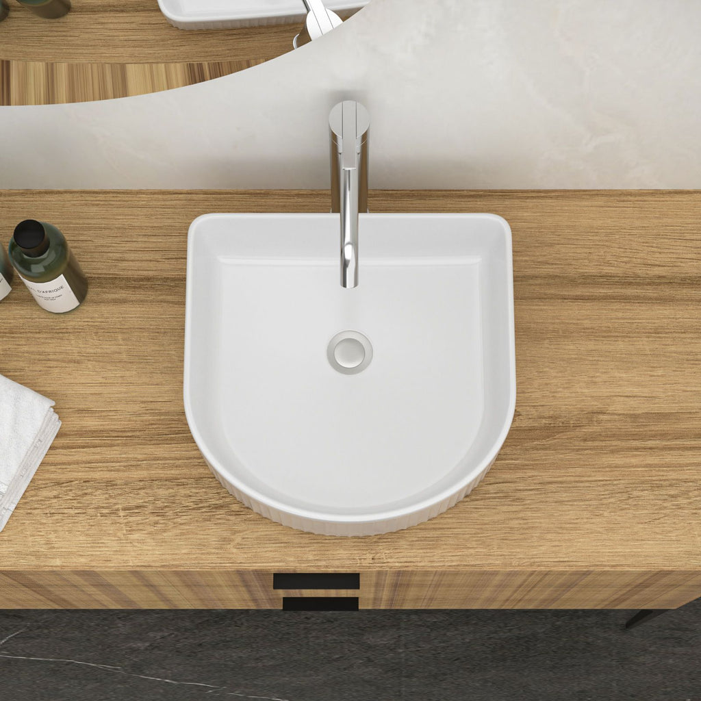 Curved White Above-Counter Vessel Sink