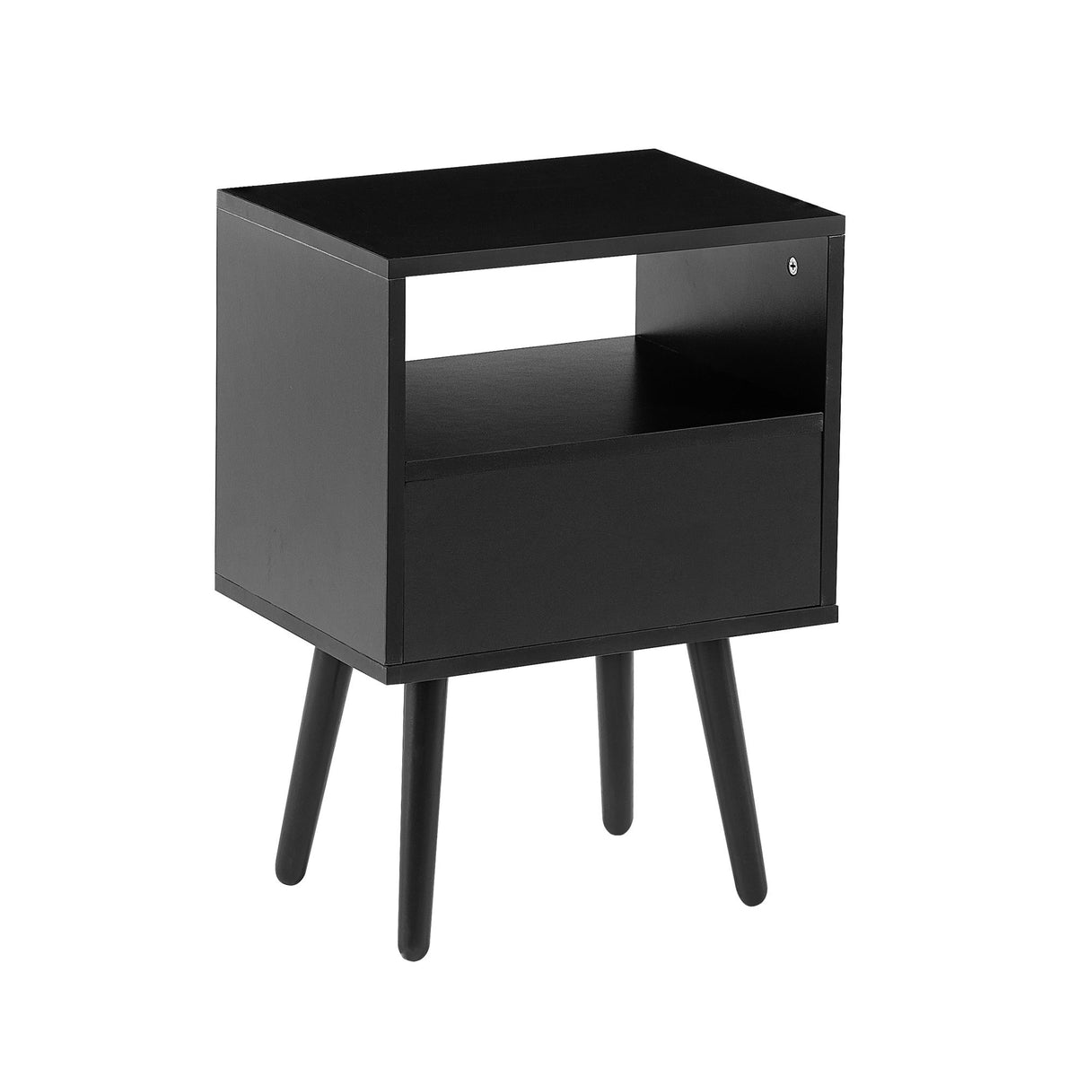 Rattan End table with drawer and solid wood legs, Modern nightstand, side table for