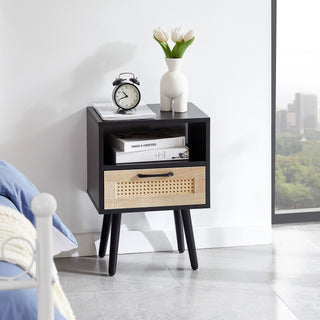Rattan-Style End Table with Drawer