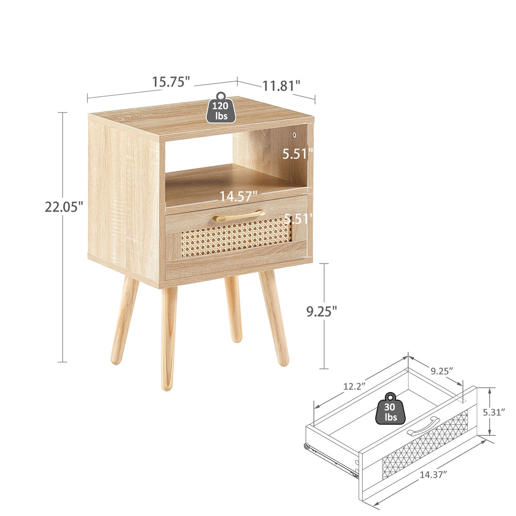 Rattan-Style End Table with Drawer
