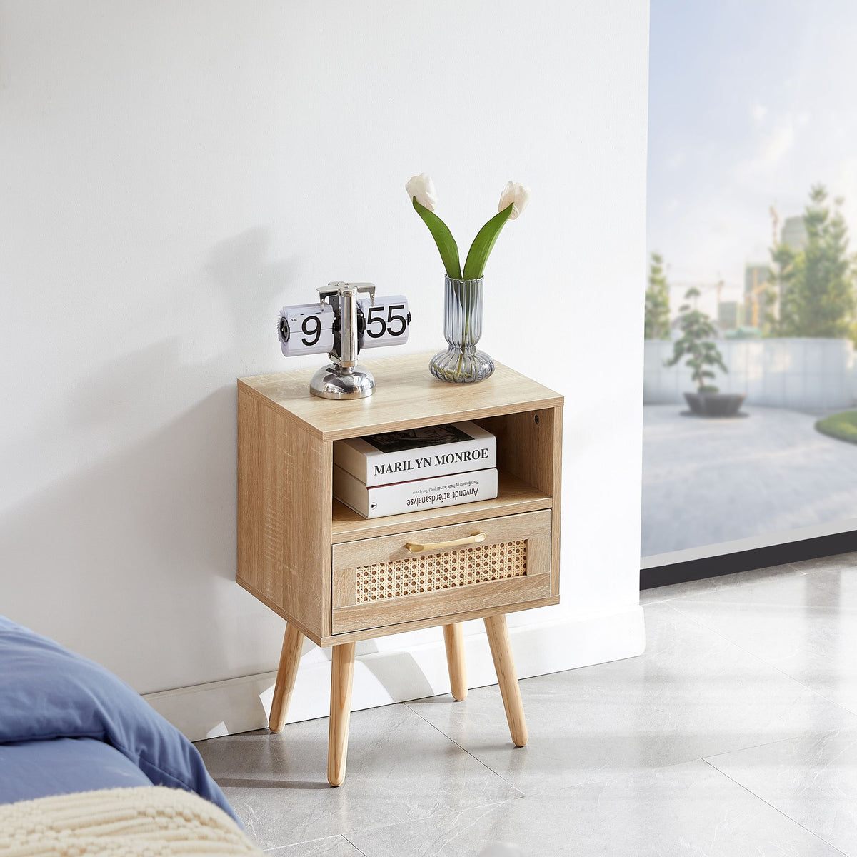 Rattan-Style End Table with Drawer