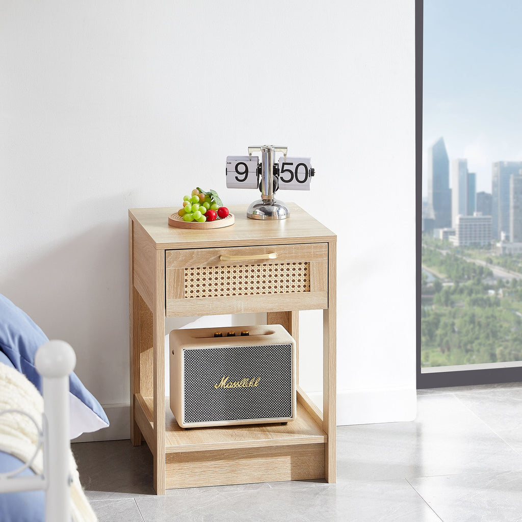 Modern Rattan Nightstand with Drawer