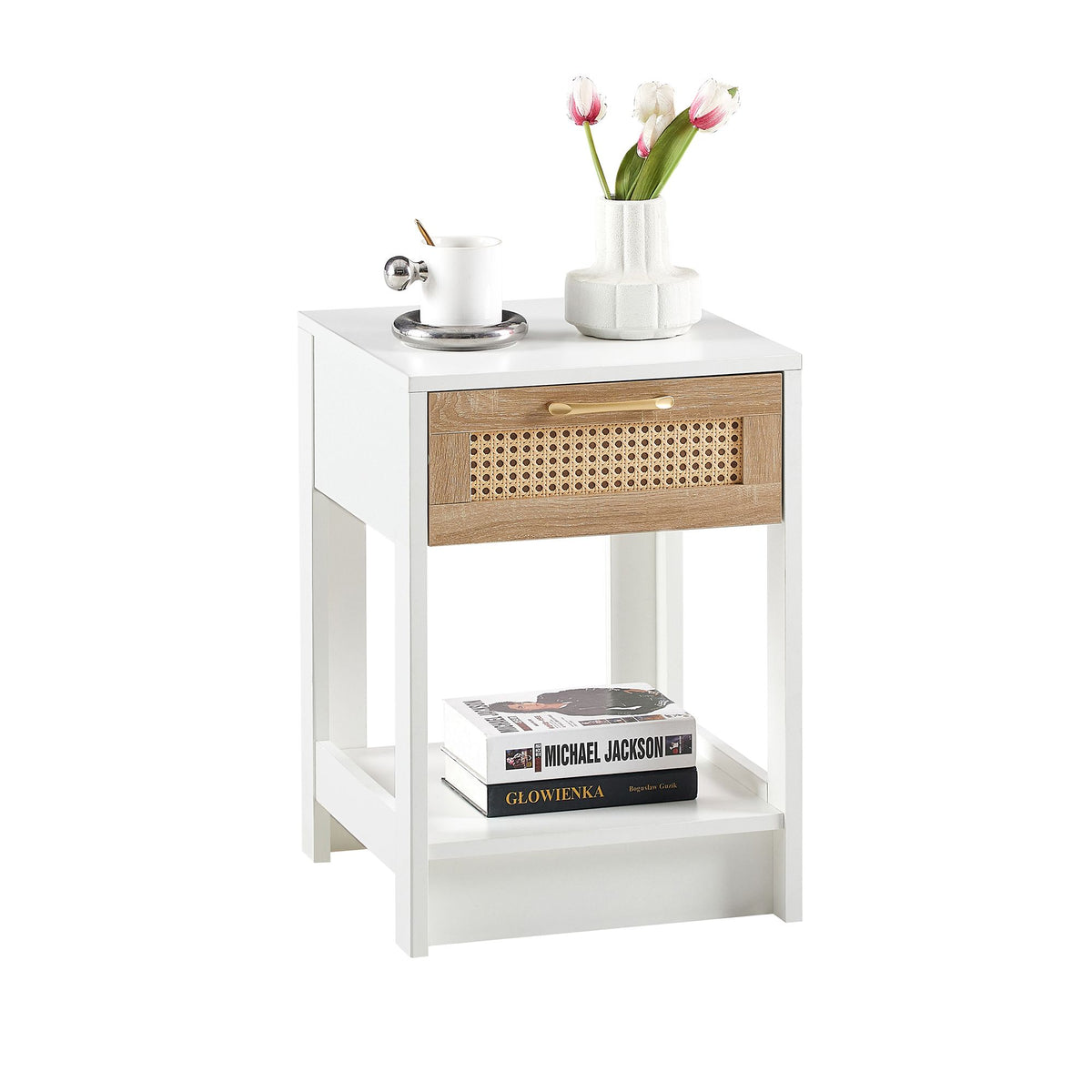 Modern Rattan Nightstand with Drawer