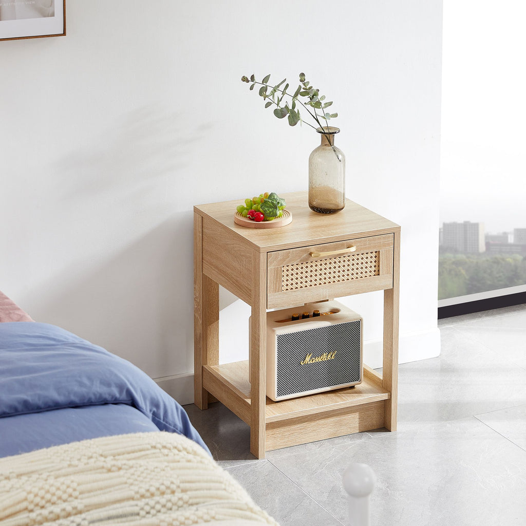 Modern Rattan Nightstand with Drawer