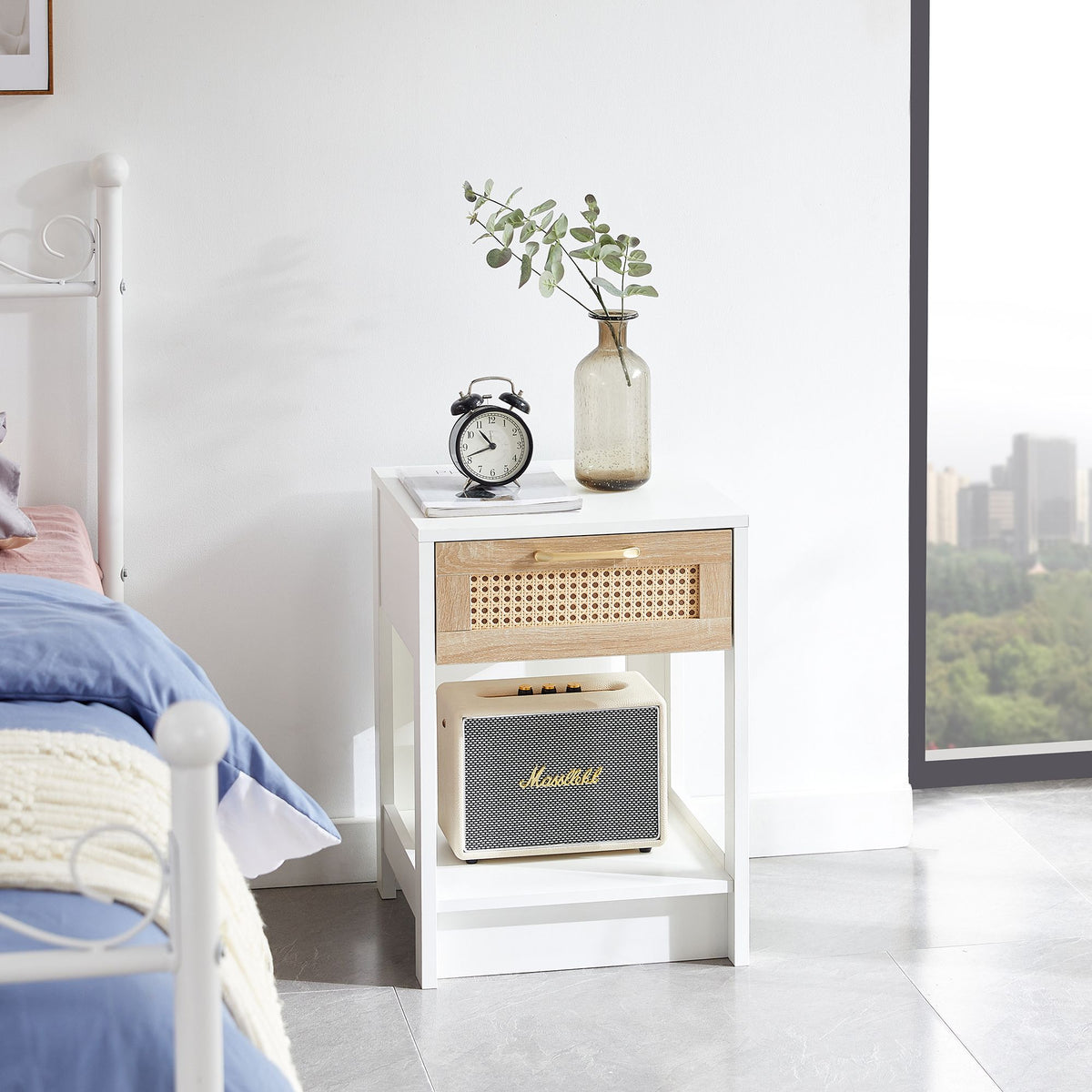 Modern Rattan Nightstand with Drawer