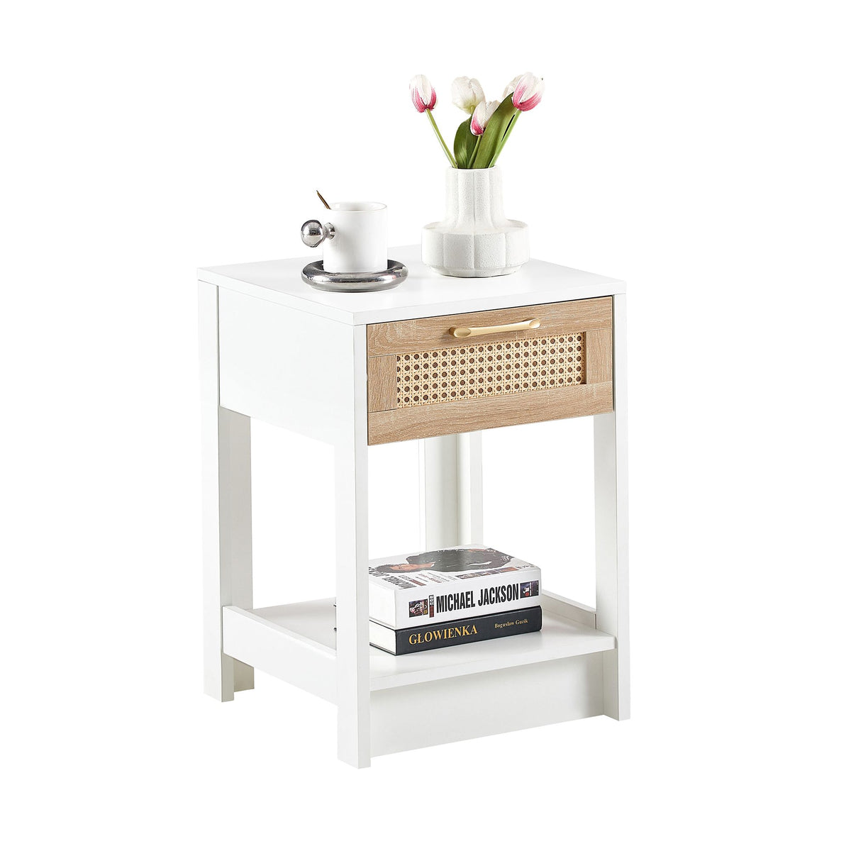 Modern Rattan Nightstand with Drawer
