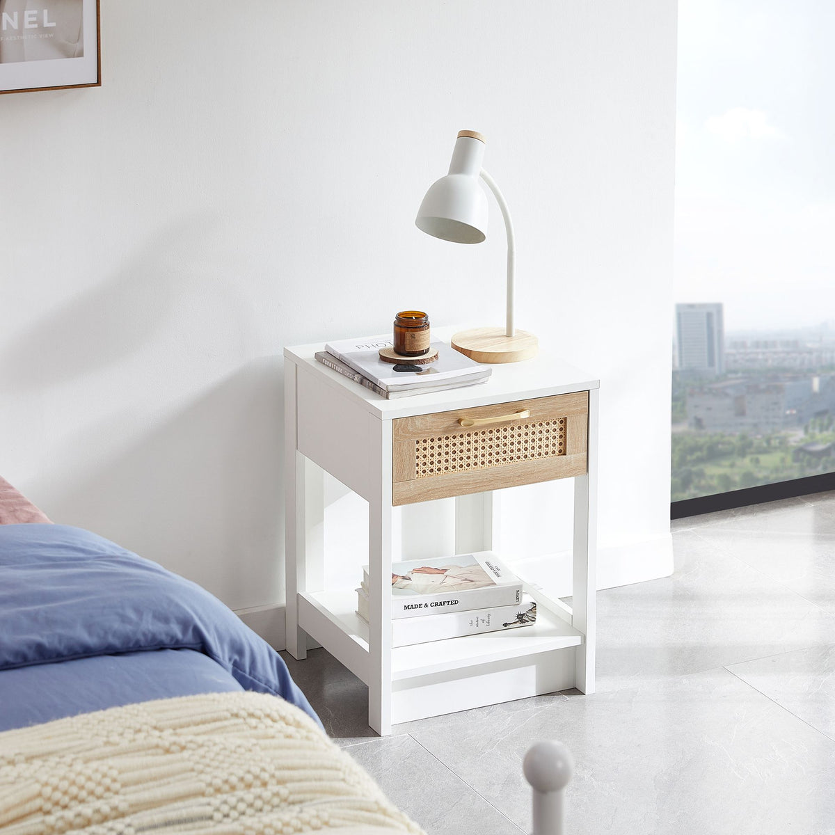 Modern Rattan Nightstand with Drawer