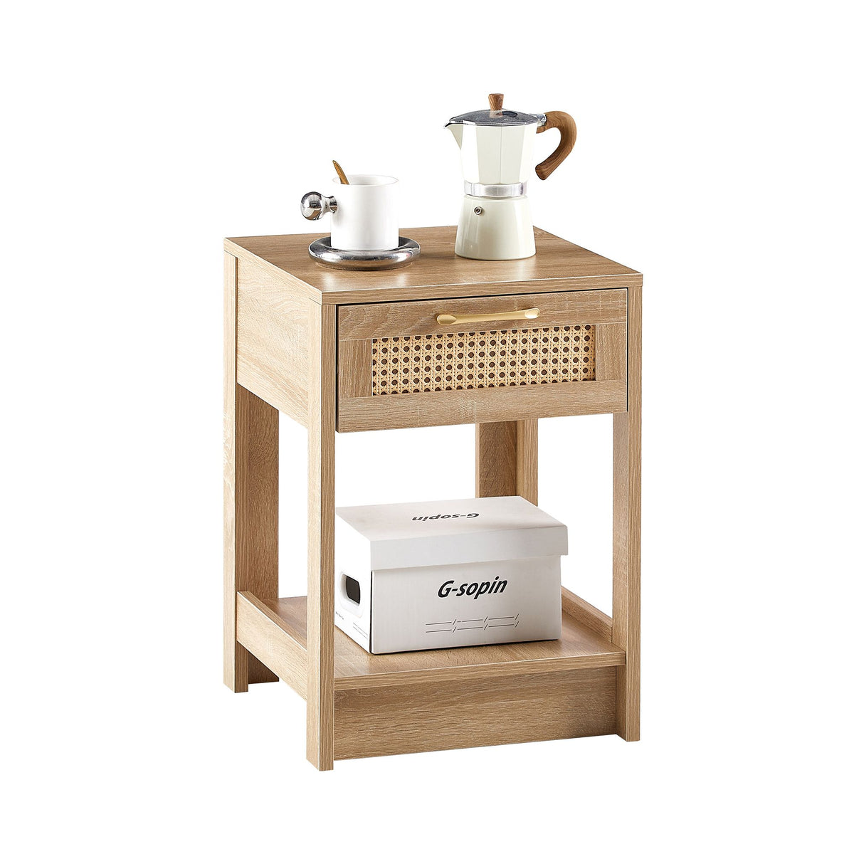 Modern Rattan Nightstand with Drawer