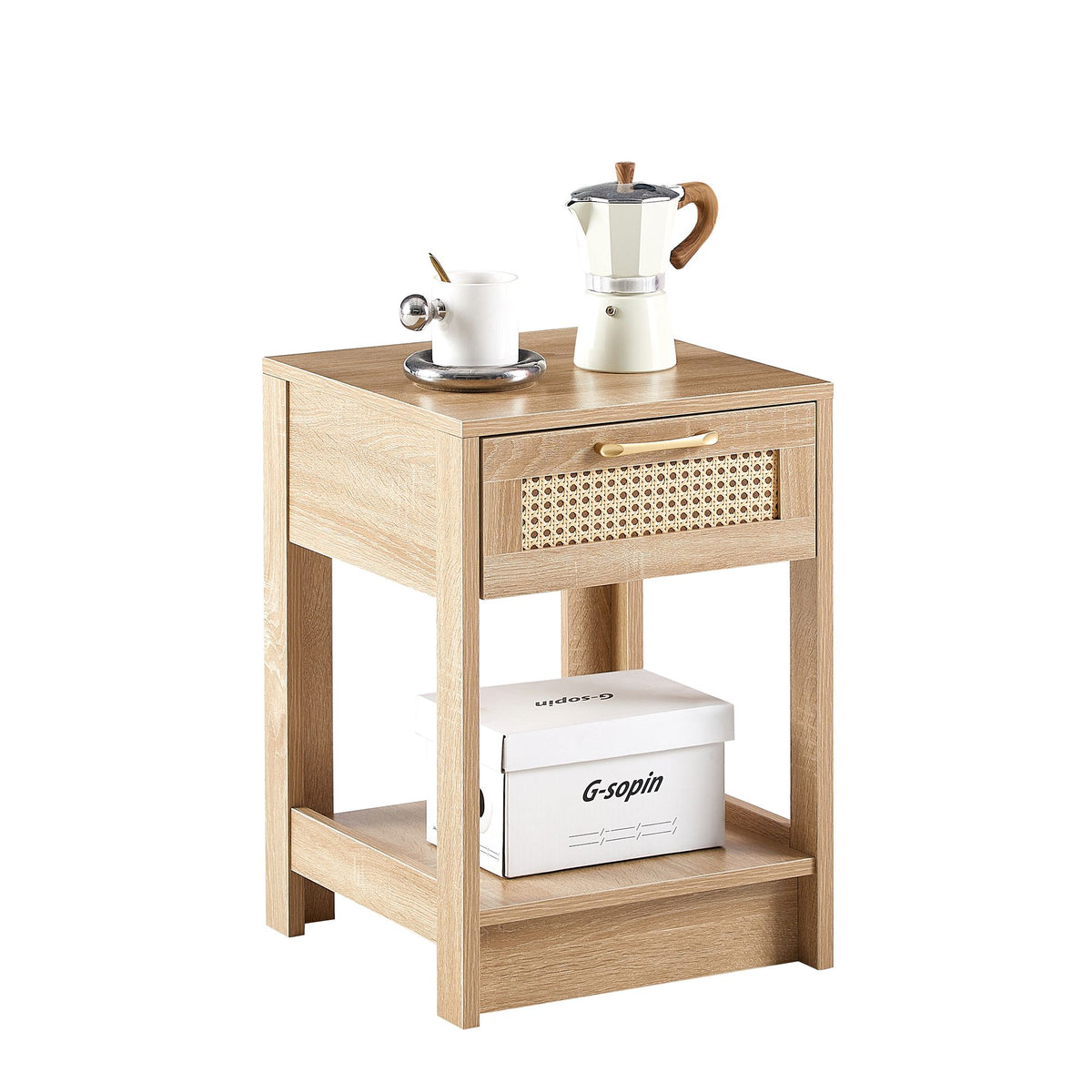 Modern Rattan Nightstand with Drawer