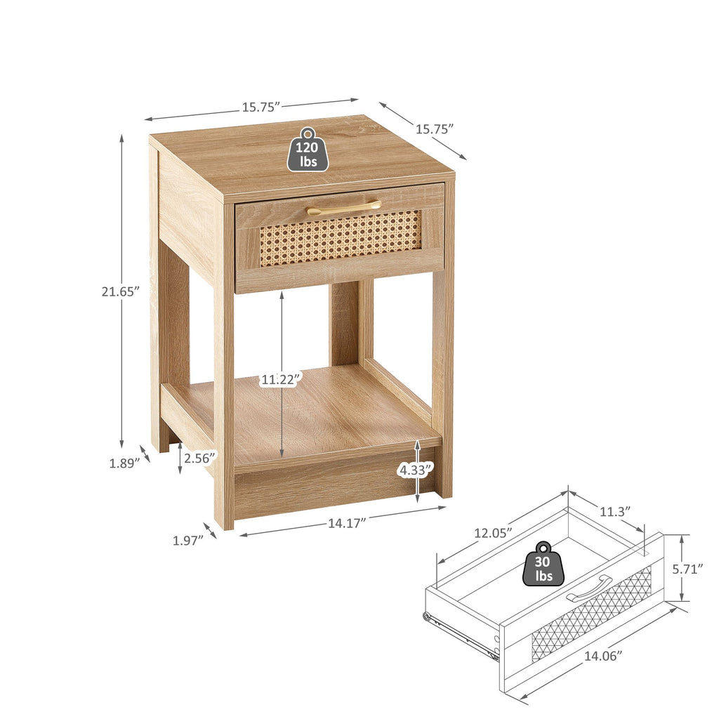 Modern Rattan Nightstand with Drawer