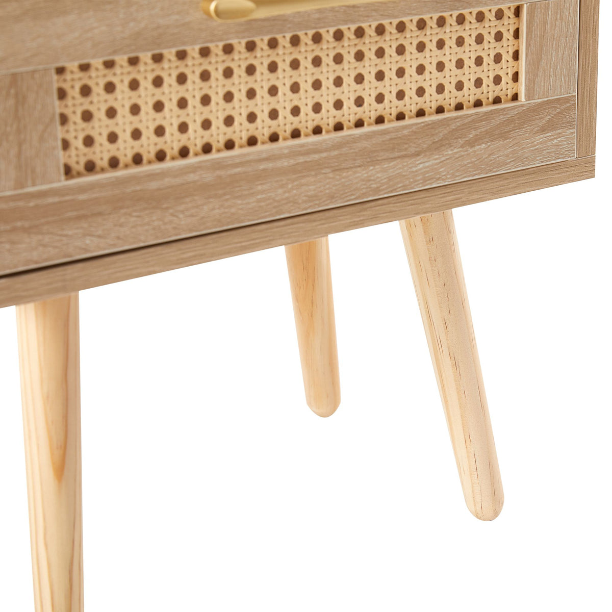 Modern Rattan-Style Nightstand with Power and USB Ports