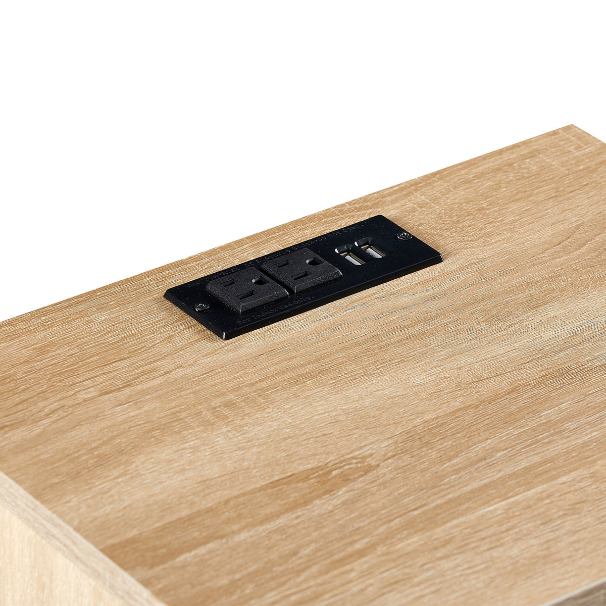 Modern Rattan-Style Nightstand with Power and USB Ports