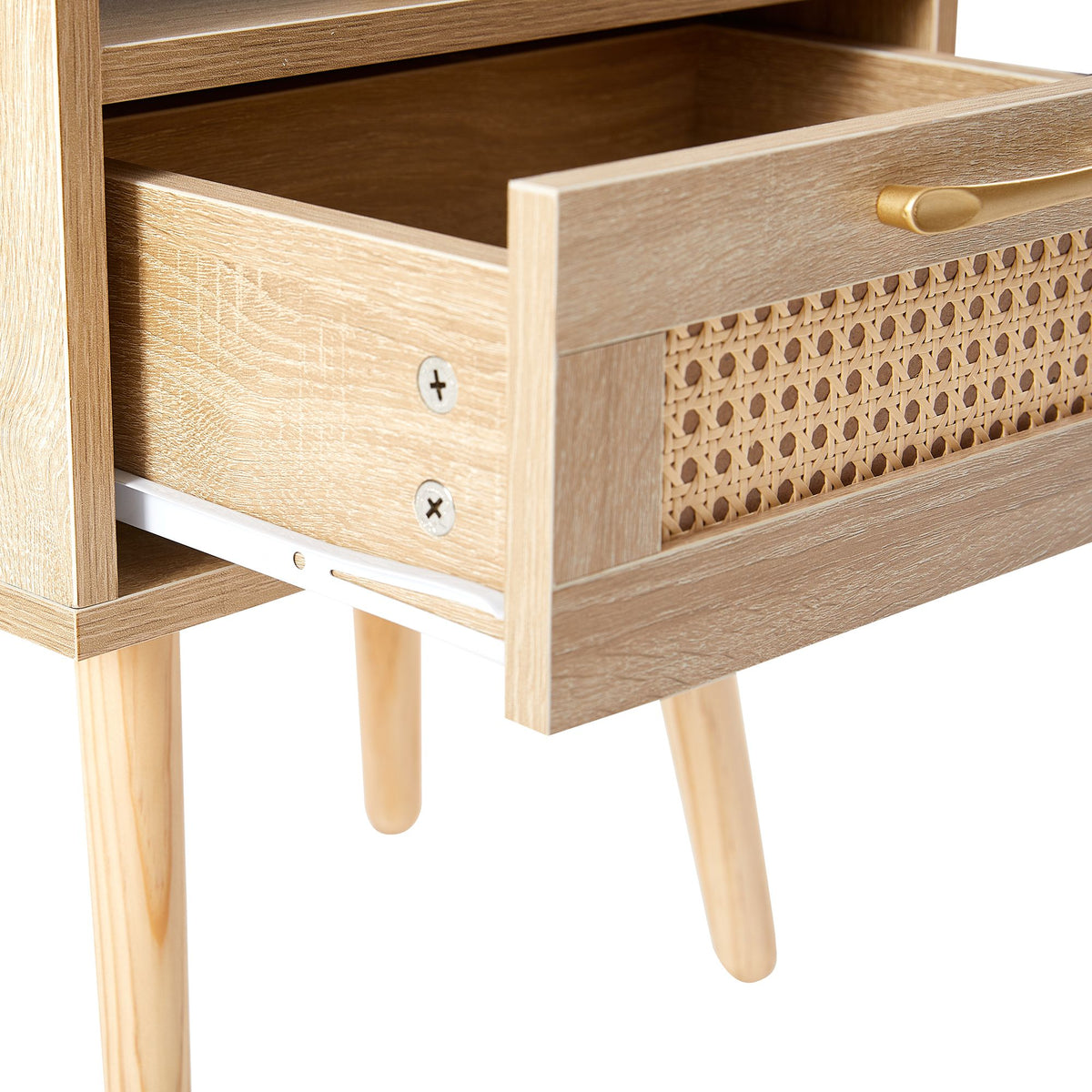 Modern Rattan-Style Nightstand with Power and USB Ports