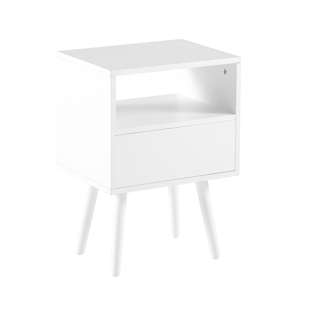 Black Rattan-Style Nightstand with Charging and Drawer